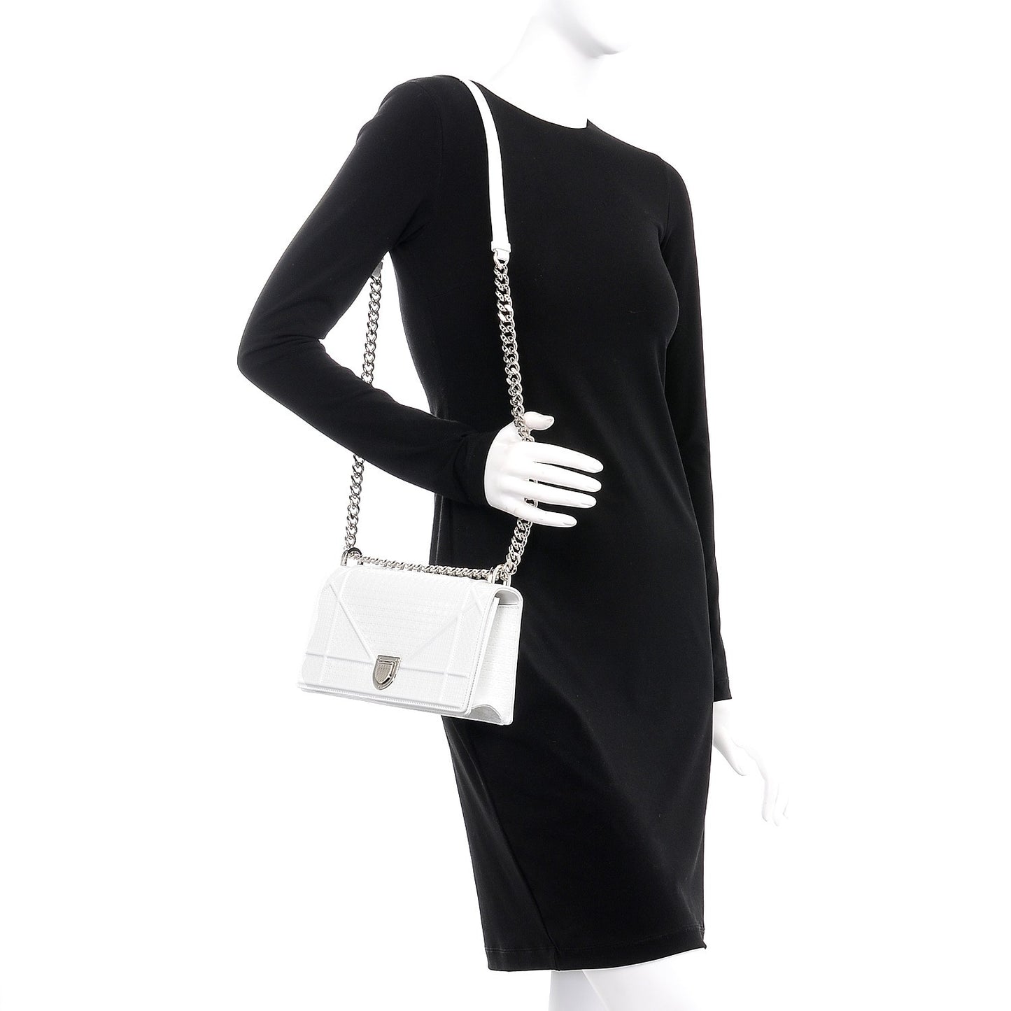 Patent Micro-Cannage Small Diorama Flap Bag White