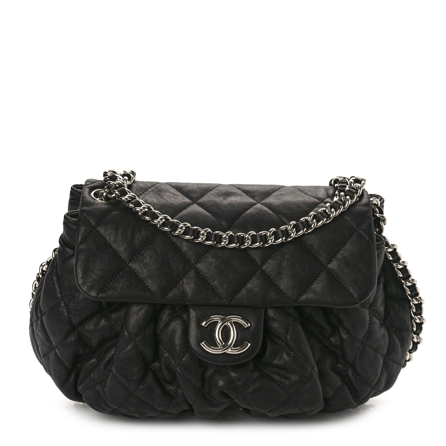 Chanel Washed Lambskin Quilted Medium Chain Around Messenger Black 1 of 9