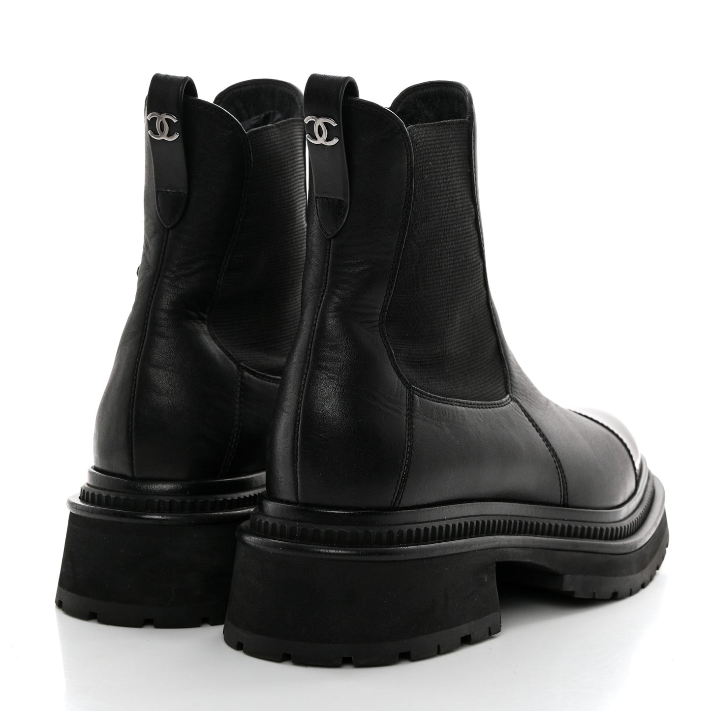 Crumpled Patent Cap Toe Ankle Boots 37.5 Black