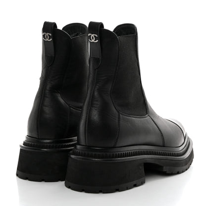 Chanel Crumpled Patent Cap Toe Ankle Boots 37.5 Black 4 of 9