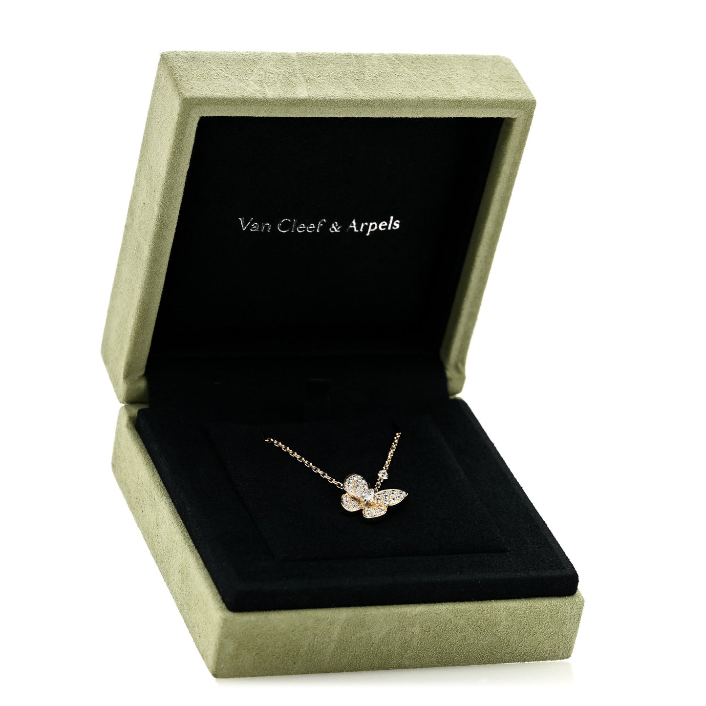 18K Yellow Gold Diamond Two Butterfly Pendant Necklace