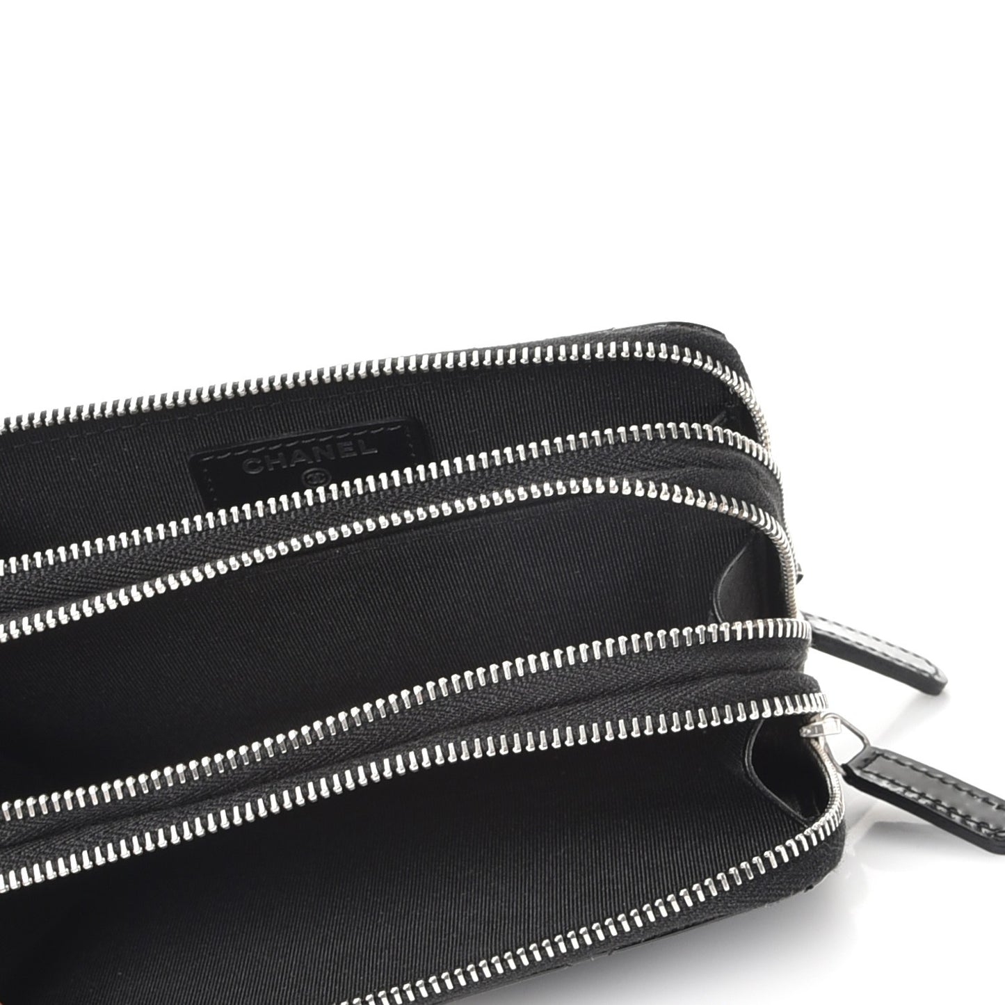Patent Calfskin Quilted Zip Around Phone Holder Black
