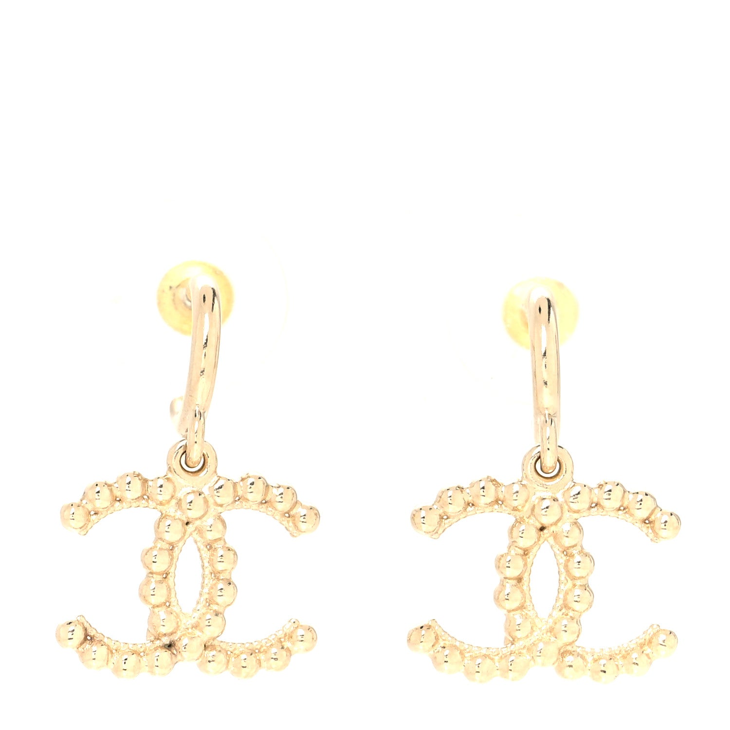 Chanel Metal Bead CC Drop Earrings Gold 1 of 4