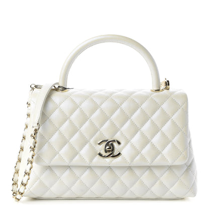 Chanel Iridescent Caviar Quilted Small Coco Handle Flap White 1 of 11