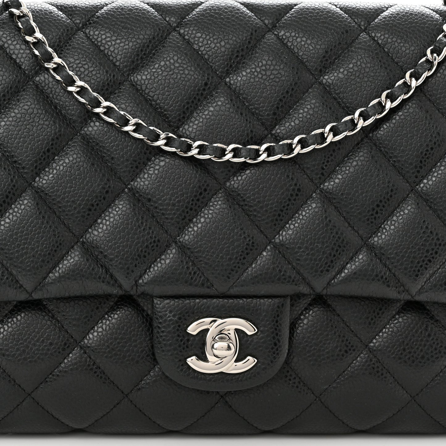 Caviar Quilted Clutch With Chain Flap Black