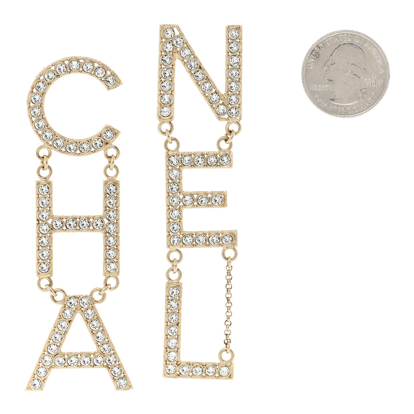 Crystal Cha-Nel Logo Drop Earrings Gold