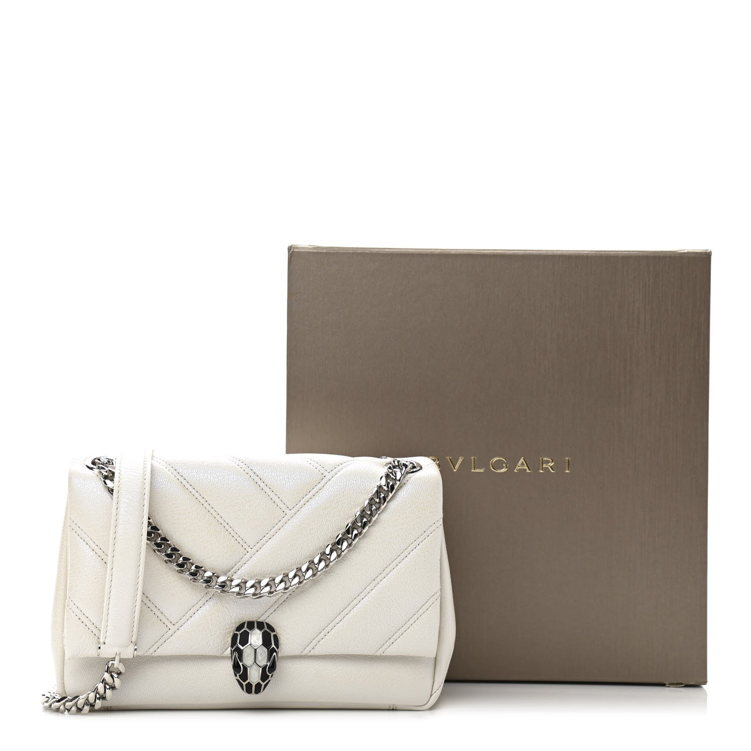 Bulgari Calfskin Matelasse Small Serpenti Cabochon Shoulder Bag White 11 of 11