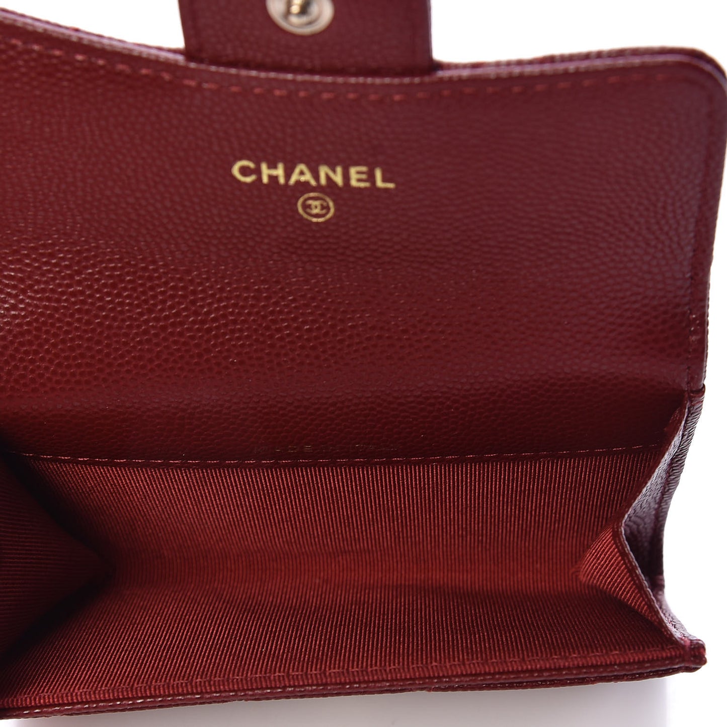 Iridescent Caviar Quilted Flap Card Holder Wallet Burgundy