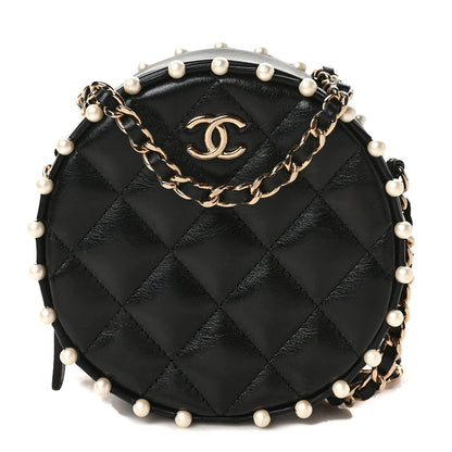 Chanel Calfskin Quilted Pearl Round Clutch With Chain Black 1 of 10