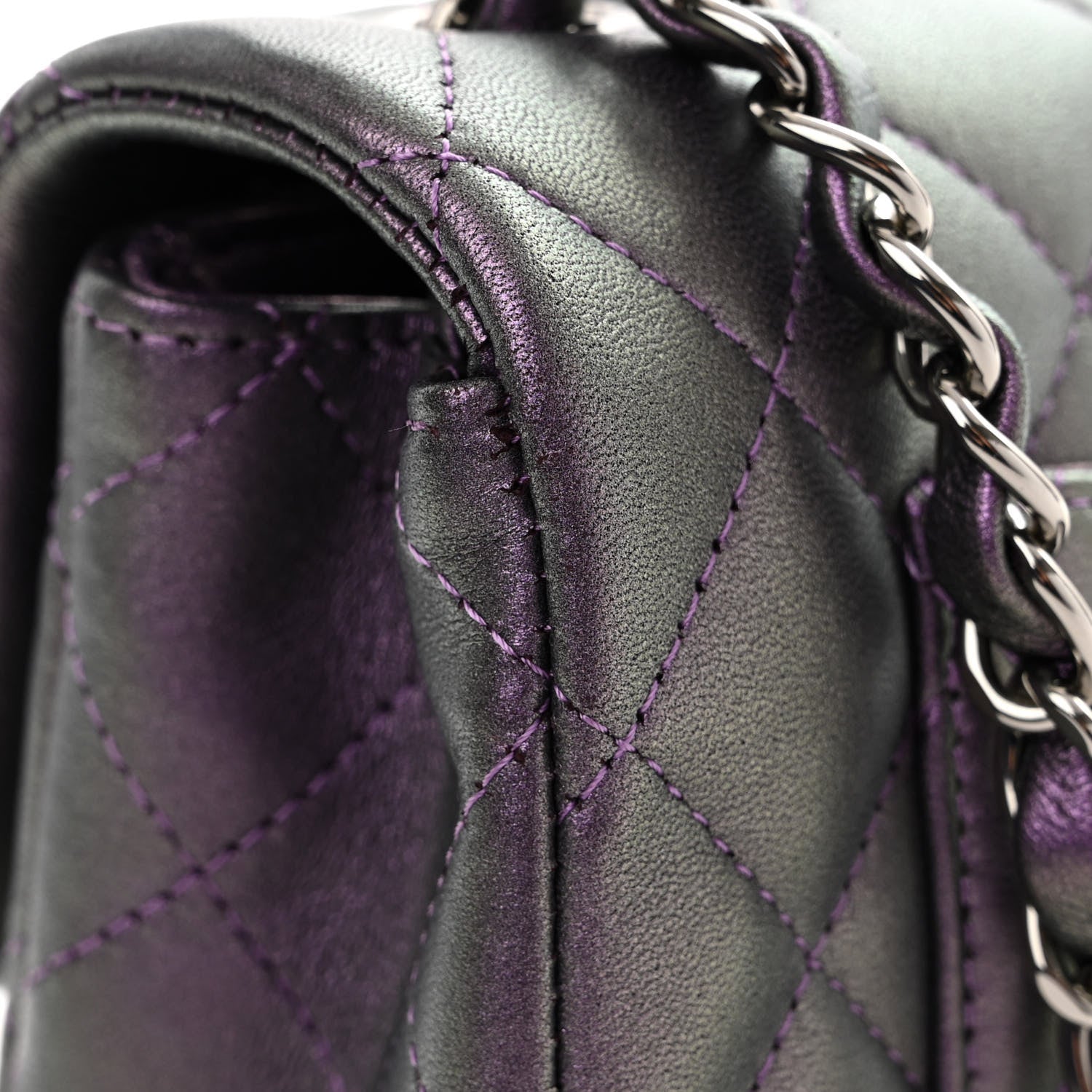 Chanel Iridescent Lambskin Quilted Mini Rectangular Flap Dark Purple 11 of 12