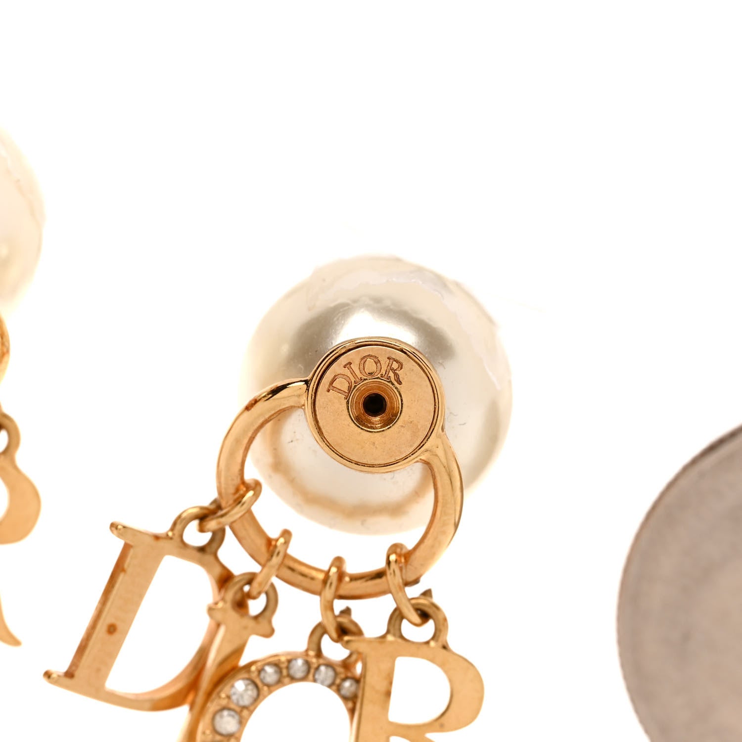 Christian Dior Pearl Crystal Tribal Logo Charms Earrings Gold 3 of 3