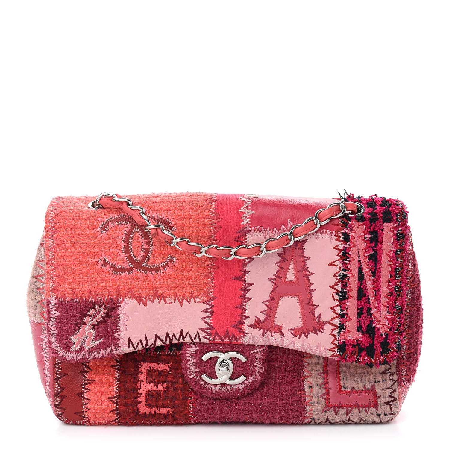 Chanel Tweed Patchwork Jumbo Single Flap Pink 1 of 9