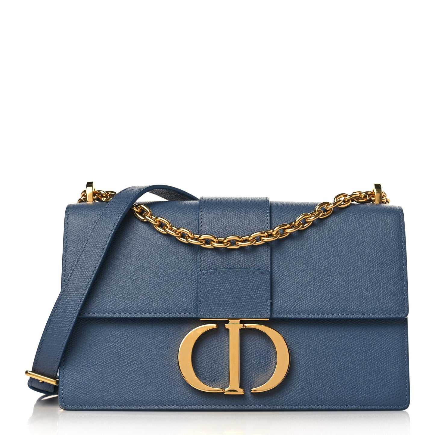 Grained Calfskin Embossed 30 Montaigne Chain Flap Bag Blue