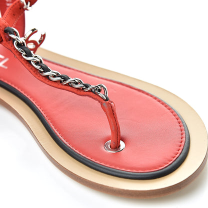 Chanel Lambskin Chain CC Thong Sandals 36 Red 17 of 17