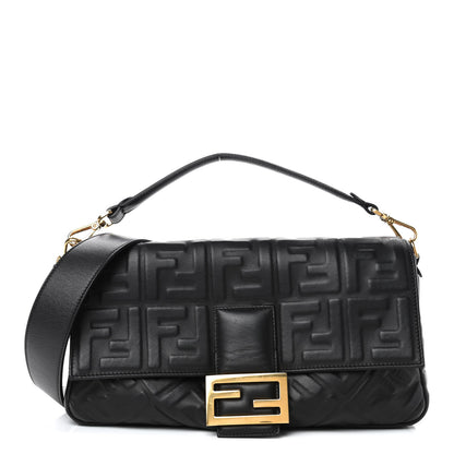 Fendi Nappa FF 1974 Embossed Large Baguette Black 1 of 4