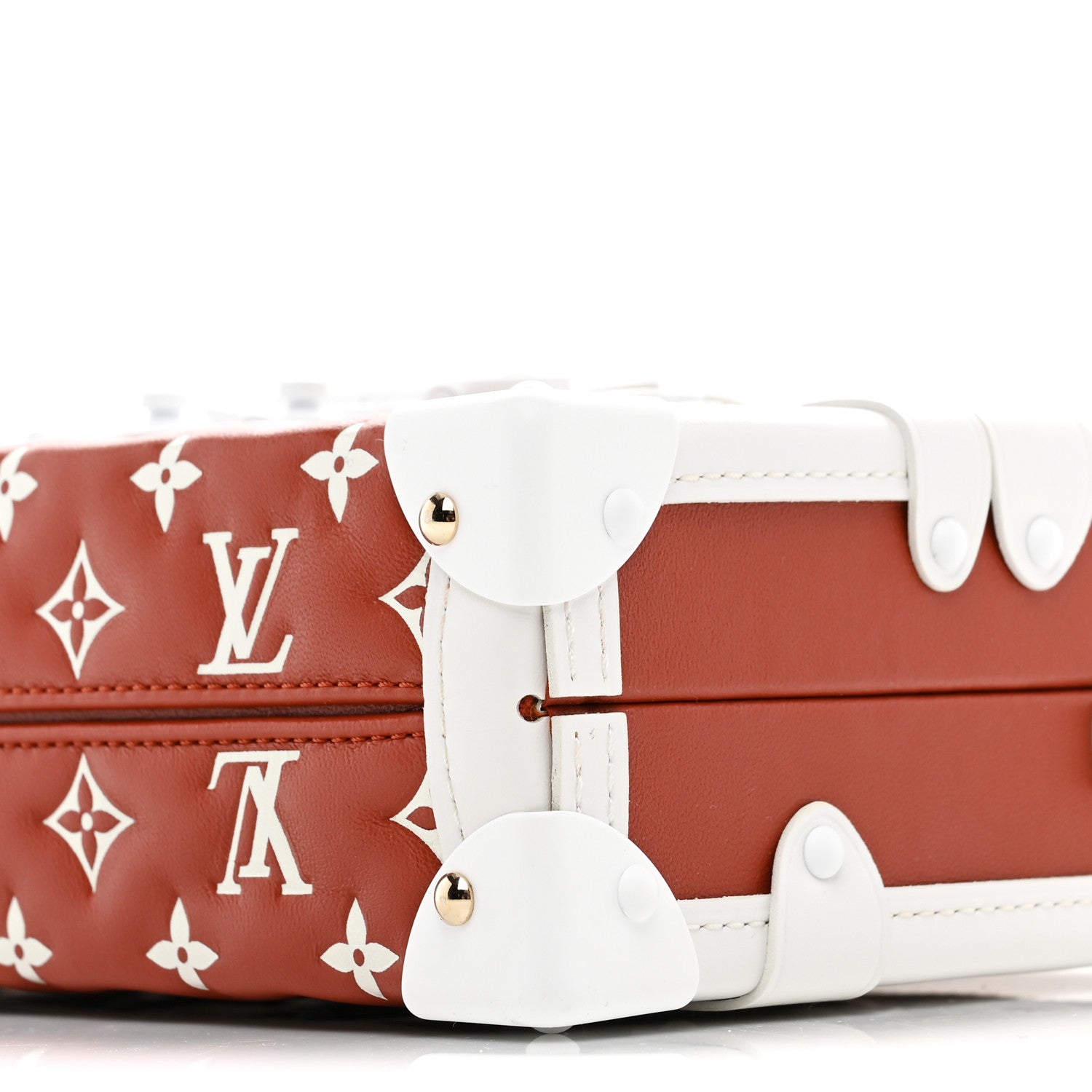 Louis Vuitton Lambskin Embossed Monogram Petite Malle Brown White 8 of 9