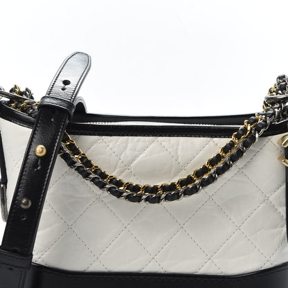 Chanel Aged Calfskin Quilted Small Gabrielle Hobo Black White 9 of 10