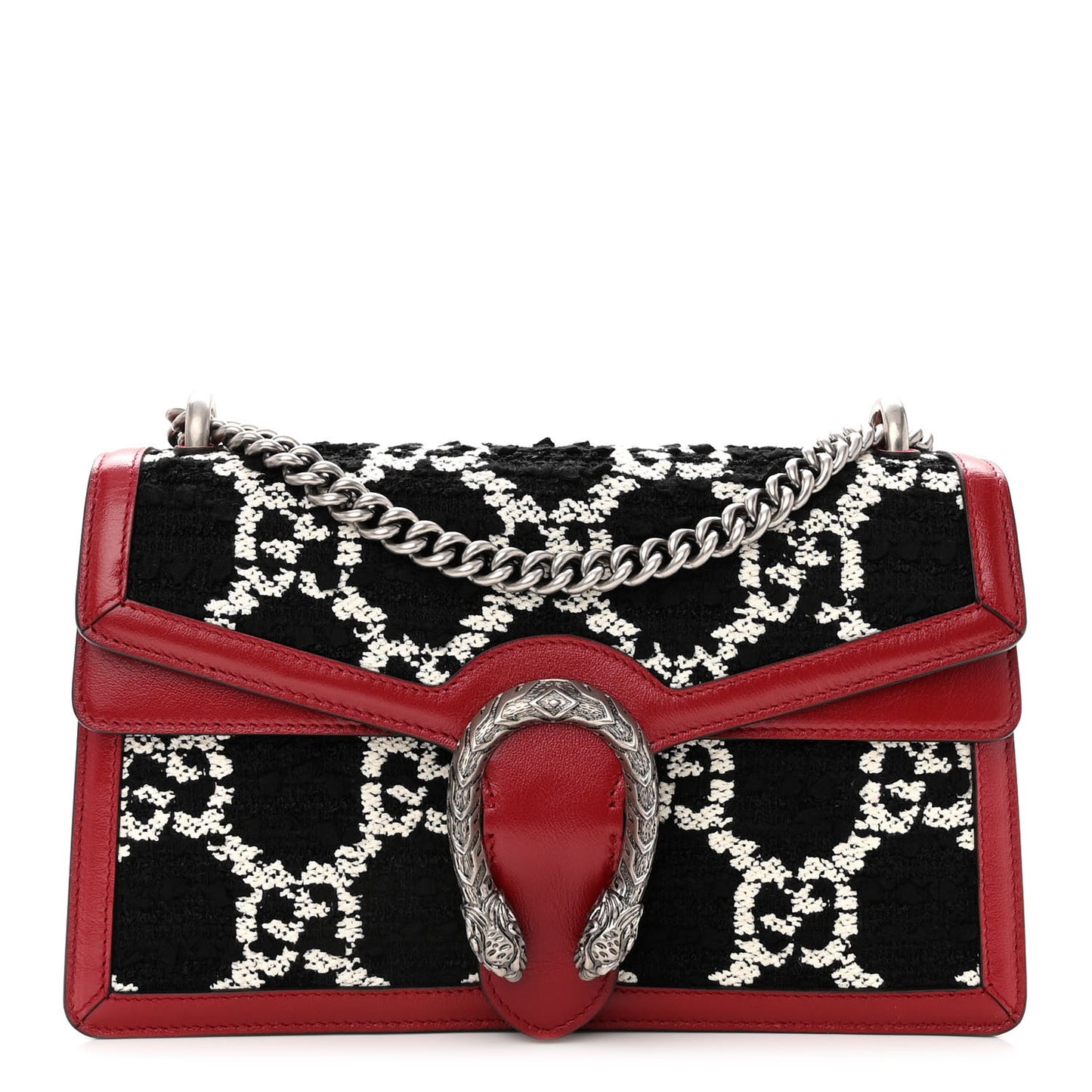 Tweed GG Monogram Small Dionysus Shoulder Bag Black White Romantic Cherry