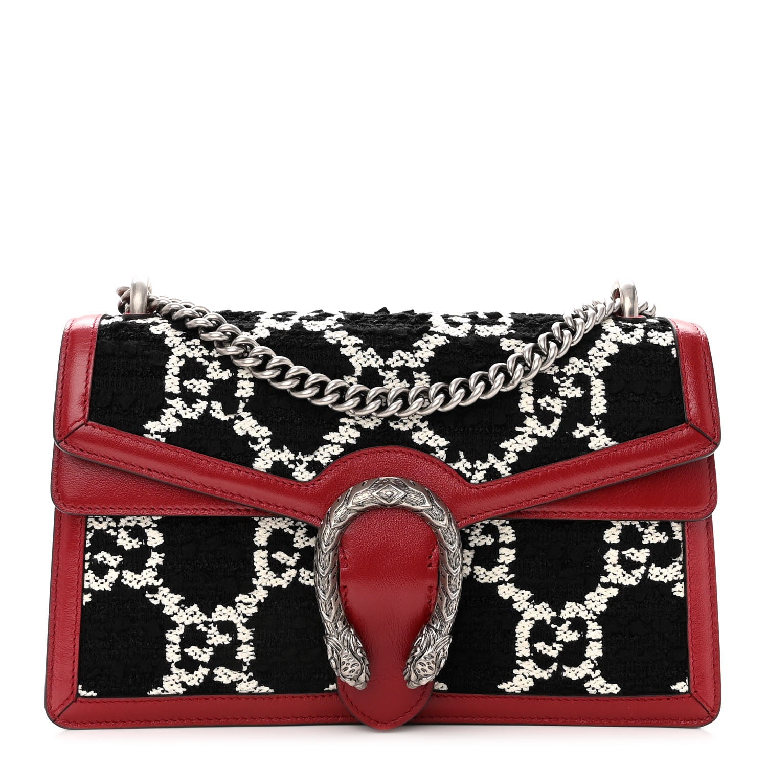 Gucci Tweed GG Monogram Small Dionysus Shoulder Bag Black White Romantic Cherry 1 of 12