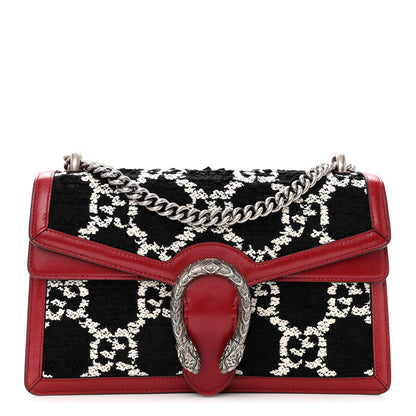 Gucci Tweed GG Monogram Small Dionysus Shoulder Bag Black White Romantic Cherry 1 of 12