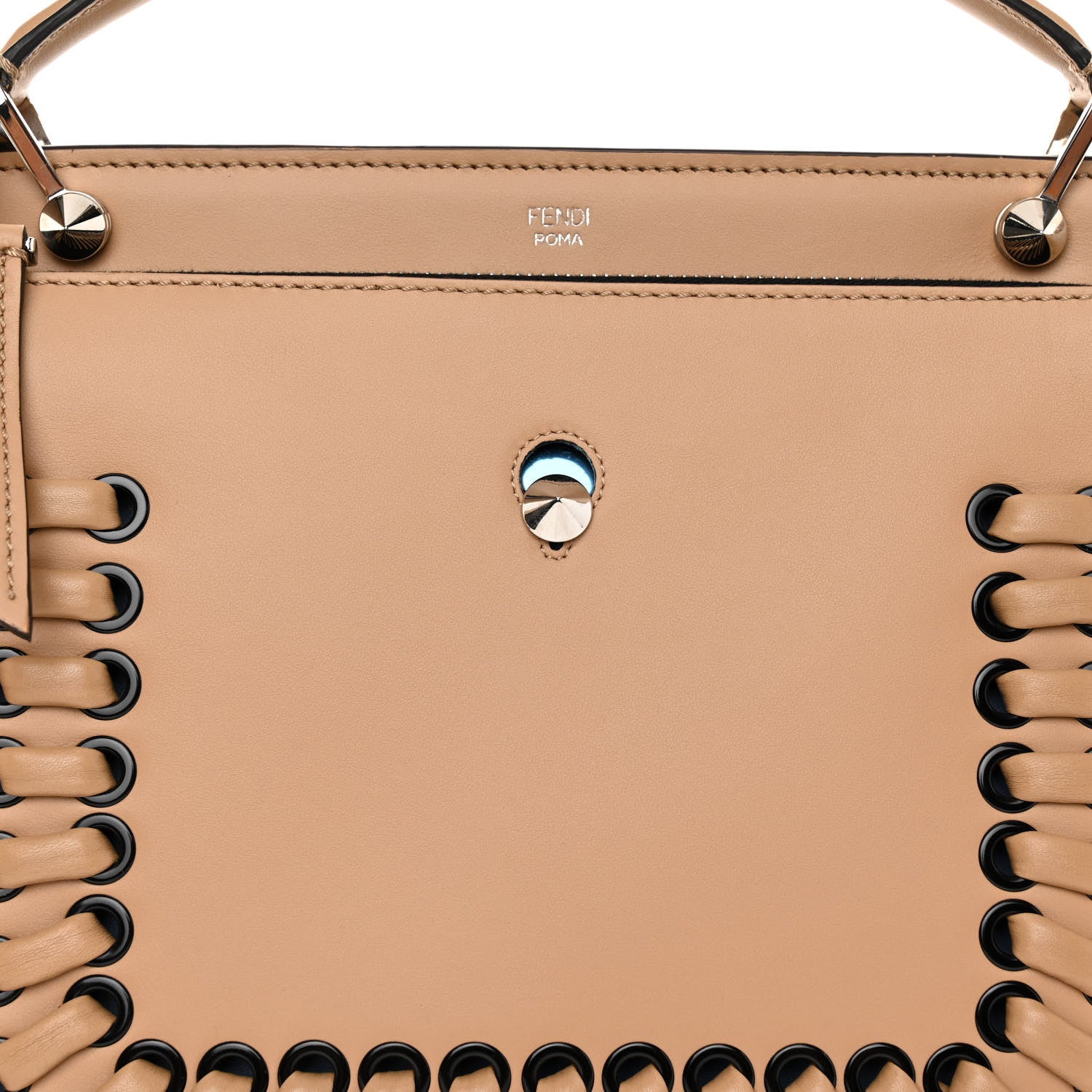 Fendi Vitello Baltico Dolce Shiny Nappa Lace Up DotCom Satchel Cuoio Ceruleo 8 of 11