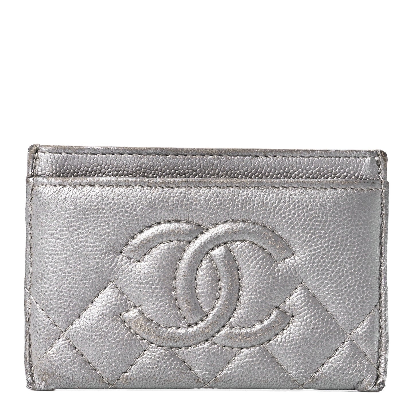 Metallic Caviar Quilted Card Holder Silver