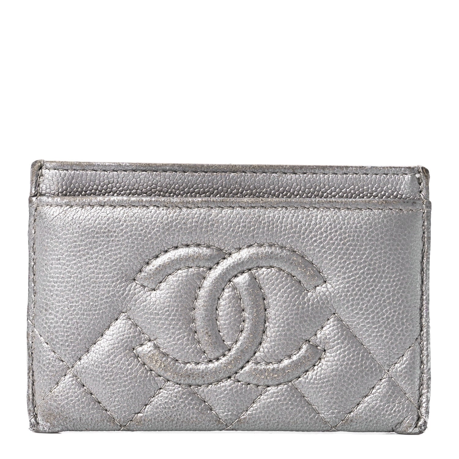 Chanel Metallic Caviar Quilted Card Holder Silver 1 of 10
