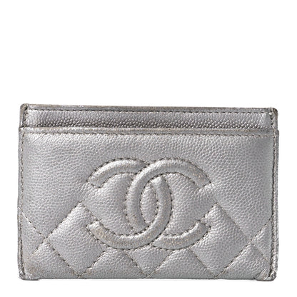 Chanel Metallic Caviar Quilted Card Holder Silver 1 of 10