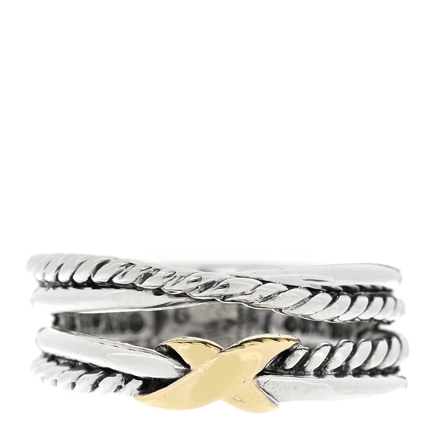 Sterling Silver 18K Yellow Gold 6mm X Crossover Ring 52 6