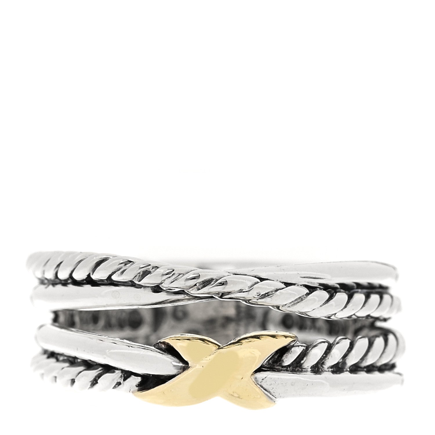 David Yurman Sterling Silver 18K Yellow Gold 6mm X Crossover Ring 52 6 1 of 4