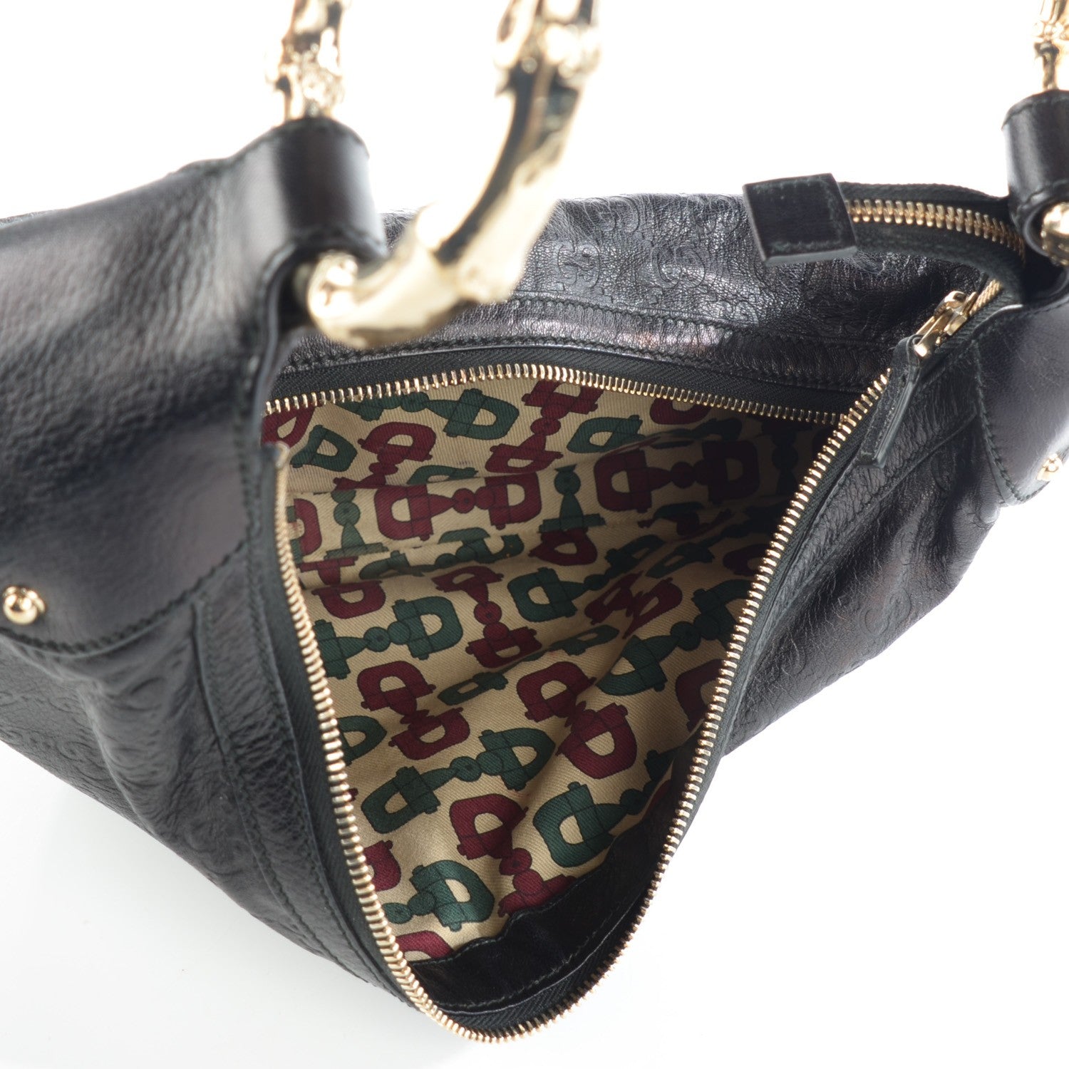 Gucci Guccissima Half Moon Bamboo Ring Hobo Black 7 of 7