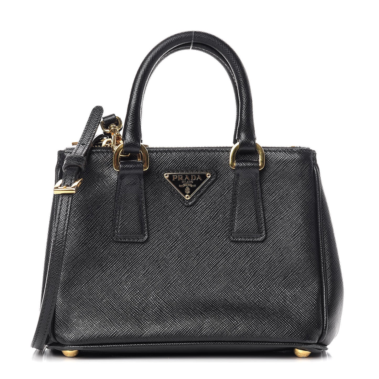Saffiano Lux Micro Galleria Double Zip Tote Black