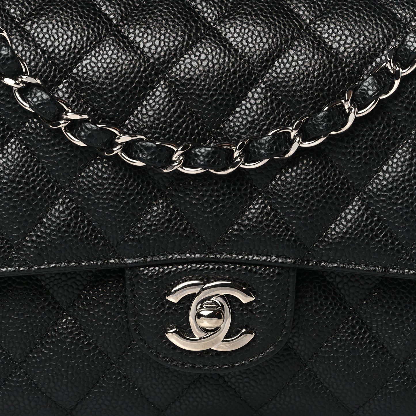 Caviar Quilted Medium Double Flap Black