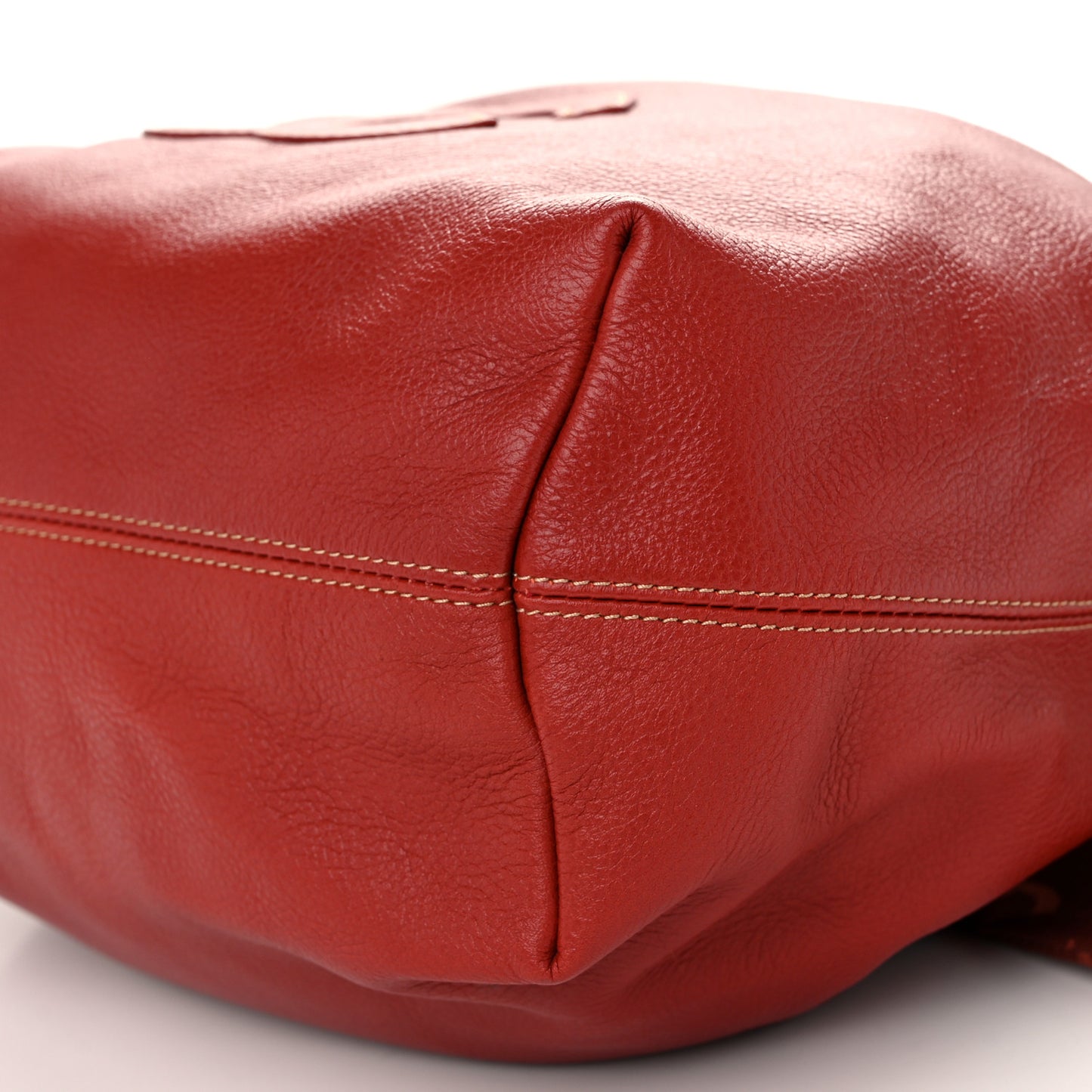 Grained Calfskin CC Drawstring Bucket Bag Red