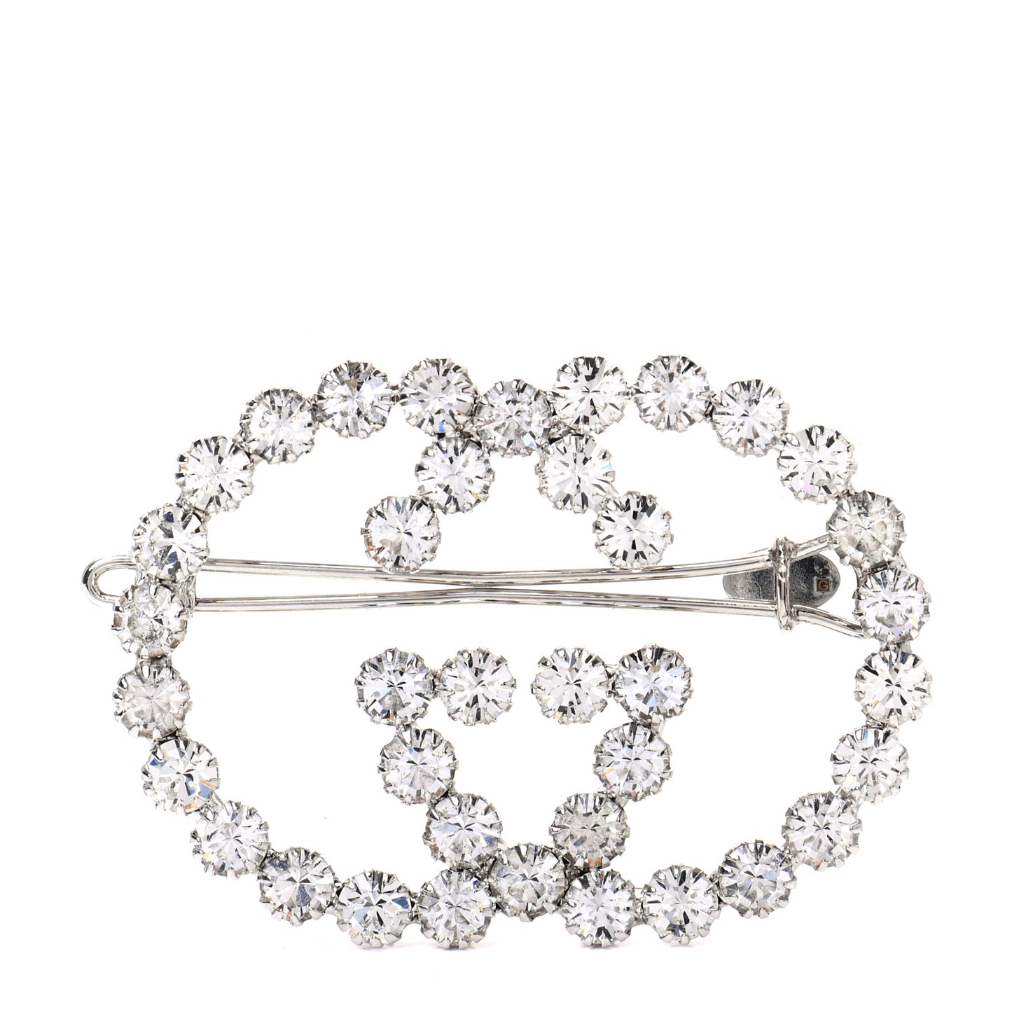 Crystal Interlocking G Hair Clip Silver