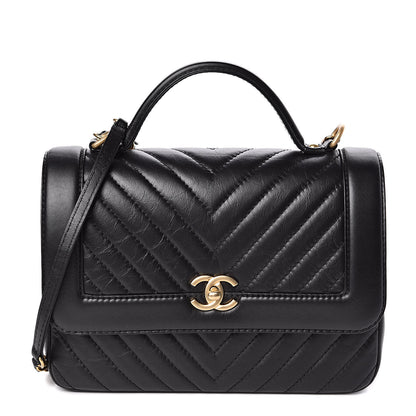 Chanel Calfskin Chevron Quilted Top Handle Flap Black 1 of 11