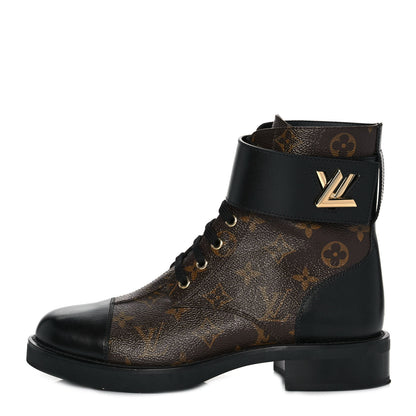 Louis Vuitton Calfskin Monogram Wonderland Flat Ranger Boots 38.5 Black 1 of 6