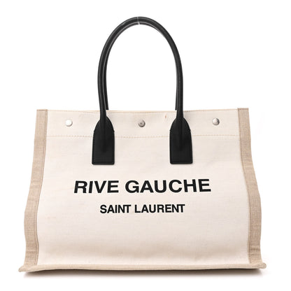 Saint Laurent Linen Calfskin Small Rive Gauche Tote Greggio Natural 1 of 11