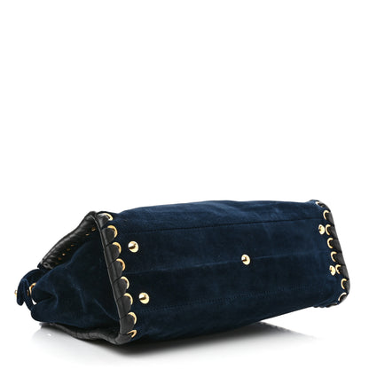 Fendi Velvet Vitello Seta Lace Up Medium Peekaboo Iconic Satchel Blue 4 of 14