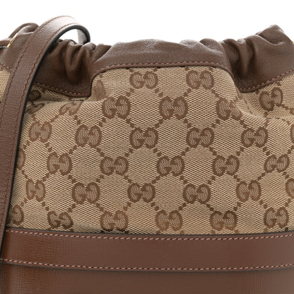 Gucci Monogram Textured Calfskin Horsebit 1955 Drawstring Bucket Bag Beige Brown Sugar 8 of 11