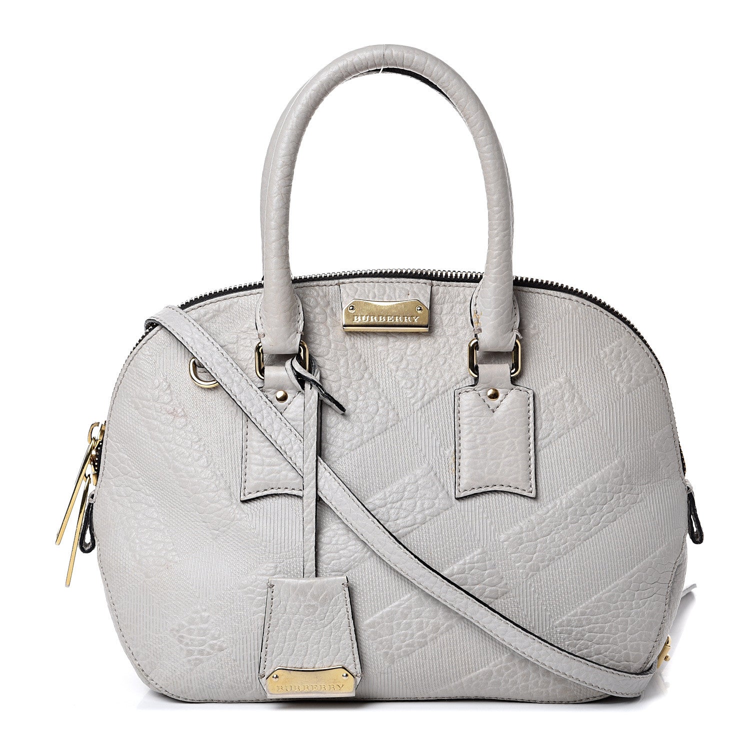 Burberry Heritage Grain Check Embossed Small Orchard Bowling Bag Pale Grey 1 of 18