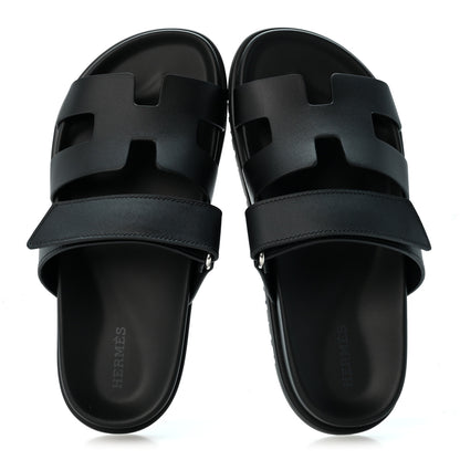 Hermes Calfskin Womens Chypre Sandals 36.5 Black 2 of 10