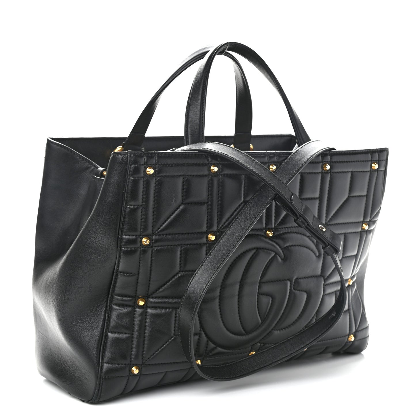 Calfskin Matelasse Studded Medium GG Marmont Tote Black
