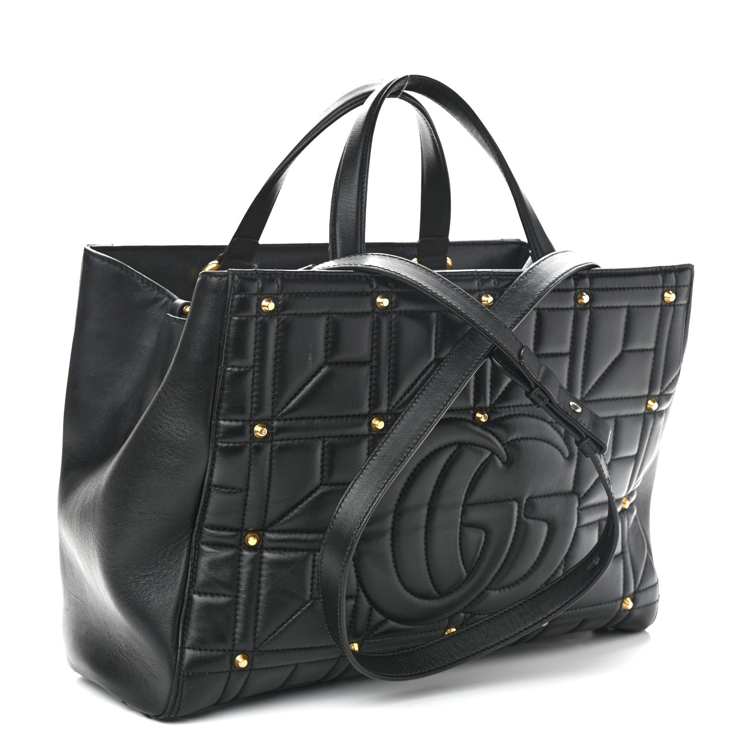 Gucci Calfskin Matelasse Studded Medium GG Marmont Tote Black 3 of 21