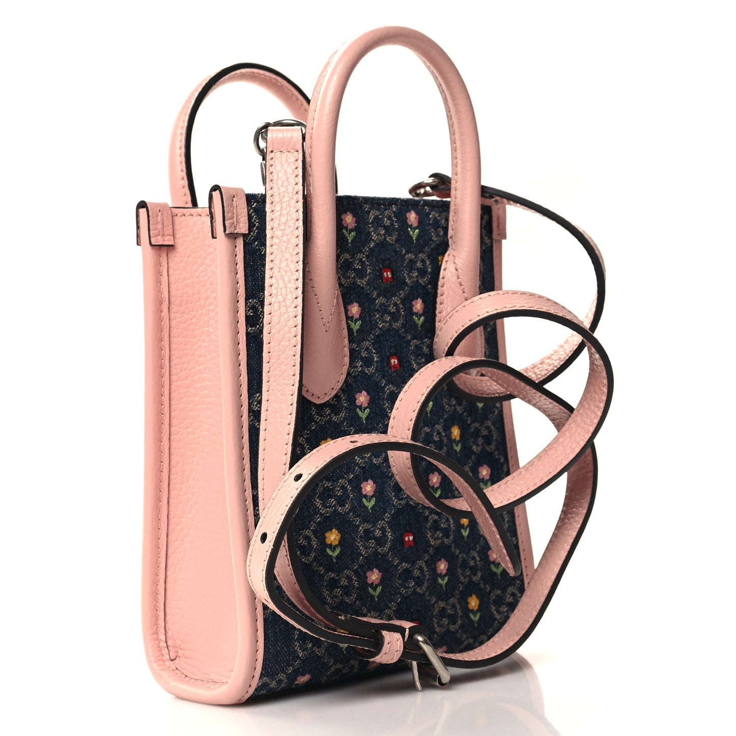 New Denim Flower GG Monogram Dollar Calfskin Mini Retro Interlocking G Tote Bag Blue Tea Multicolor Powder Pink