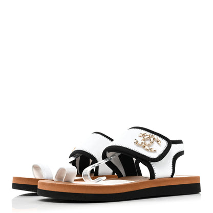 Chanel Fabric Lambskin CC Sandals 38 White 3 of 8