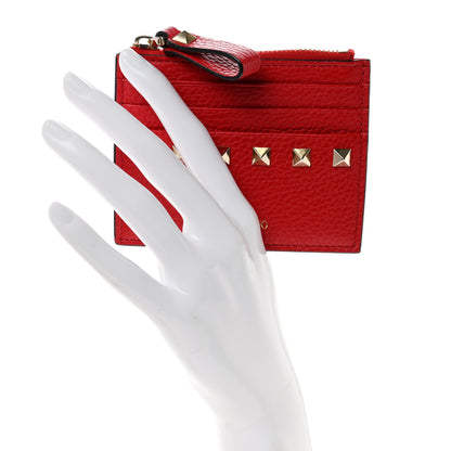Valentino Garavani Pebbled Calfskin Rockstud Card Holder With Zipper Rouge Pur 2 of 6