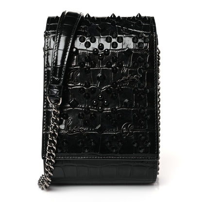 Christian Louboutin Crocodile Embossed Calfskin Spikes Loubinthesky Paloma Crossbody Phone Case Black 1 of 9