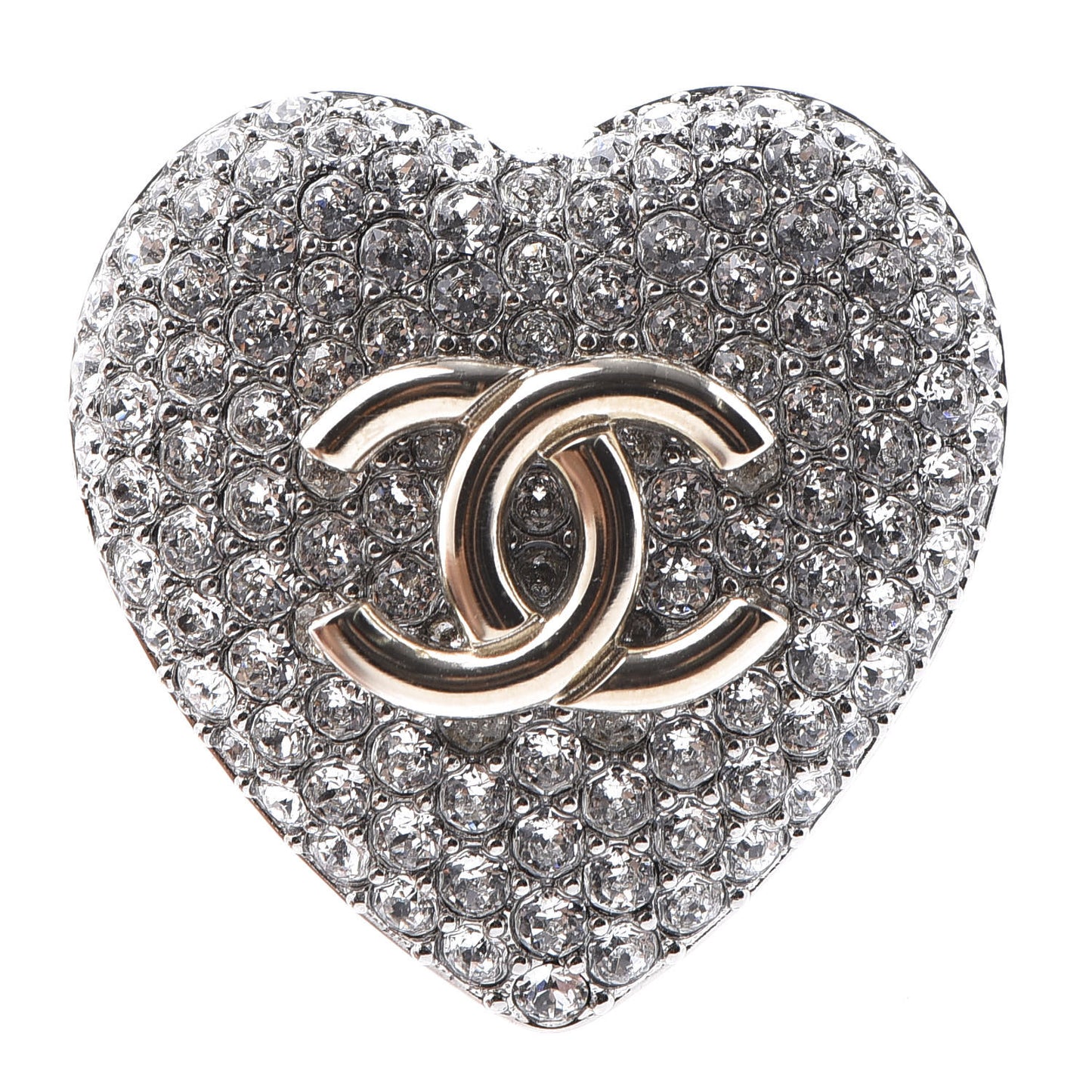 Crystal CC Heart Brooch Silver Gold