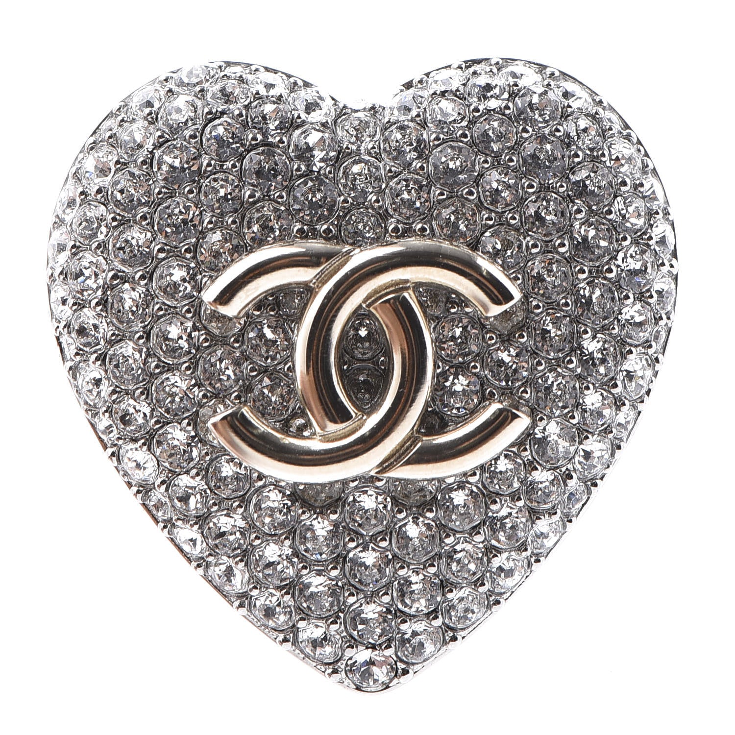 Chanel Crystal CC Heart Brooch Silver Gold 1 of 4